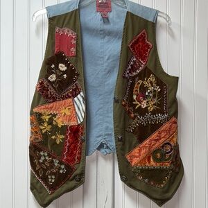 80s Patchwork Cambridge Country Store Vest L Western Bohemian Boho Hippie Floral